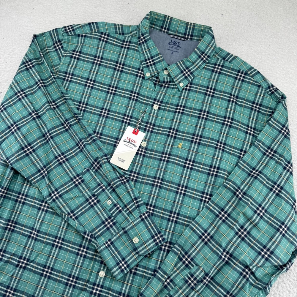 NWT IZOD Saltwater Newport Oxford Shirt Mens XL Agate Green Long Sleeve Button